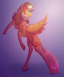 Size: 816x979 | Tagged: safe, artist:caecusgirl, derpibooru import, applejack, alicorn, pony, alicornified, applecorn, female, image, jpeg, looking back, mare, race swap, solo, spread wings, wings