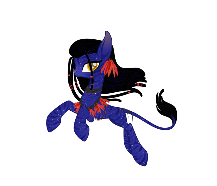 Size: 3500x3000 | Tagged: safe, artist:daisyarfield, derpibooru import, oc, oc:lomri, unofficial characters only, na'vi, pony, derpibooru exclusive, ear piercing, earring, feather, female, image, james cameron's avatar, jewelry, leonine tail, mare, markings, necklace, piercing, png, raised hoof, simple background, solo, tail, transparent background