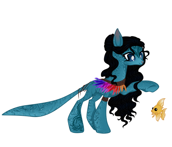 Size: 3500x3000 | Tagged: safe, artist:daisyarfield, derpibooru import, oc, oc:kamao, unofficial characters only, fish, na'vi, pony, derpibooru exclusive, female, image, james cameron's avatar, jewelry, mare, markings, necklace, png, raised hoof, simple background, solo, tattoo, transparent background