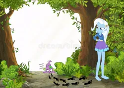 Size: 800x572 | Tagged: safe, derpibooru import, spike, spike the regular dog, trixie, dog, human, equestria girls, barefoot, feet, female, fetish, foot fetish, footprint, forest, forest background, grass, hide and seek, hunting, image, jpeg, male, nature, smell, smelling, sniffing, tracks, tree