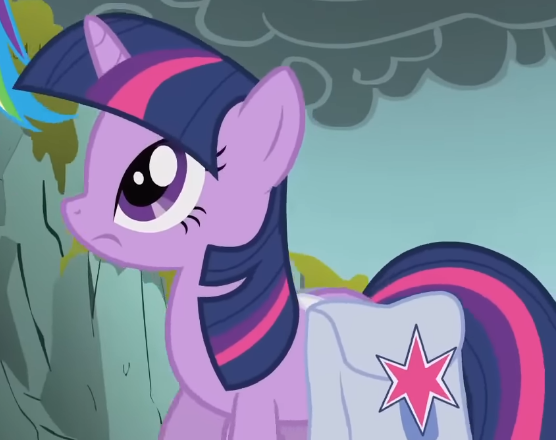 Size: 556x440 | Tagged: safe, derpibooru import, screencap, twilight sparkle, pony, unicorn, dragonshy, season 1, bag, cropped, female, image, looking up, mare, mouth on side of face, png, saddle bag, smoke, unicorn twilight, walking