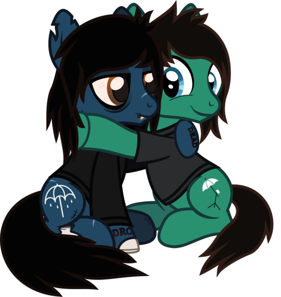 Size: 1237x1309 | Tagged: safe, artist:lightningbolt, derpibooru import, oc, ponified, ponified:oliver sykes, earth pony, pony, undead, zombie, zombie pony, .svg available, bags under eyes, bloodshot eyes, bone, bring me the horizon, brothers, clothes, derpibooru exclusive, duo, duo male, fangs, happy, hoof hold, hug, image, lidded eyes, lip piercing, long sleeves, looking at each other, looking at someone, male, piercing, png, scar, show accurate, siblings, simple background, sitting, smiling, stallion, stitches, tattoo, tom sykes, torn ear, transparent background, vector