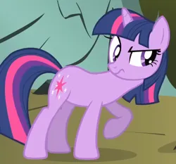 Size: 556x519 | Tagged: safe, derpibooru import, screencap, twilight sparkle, unicorn, dragonshy, season 1, cropped, eyebrows, frown, image, leaning, looking at someone, png, raised eyebrow, raised hoof, unamused, unicorn twilight