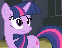 Size: 829x640 | Tagged: safe, derpibooru import, screencap, twilight sparkle, pony, unicorn, dragonshy, season 1, confused, cropped, female, image, looking back, mare, mouth on side of face, png, unicorn twilight