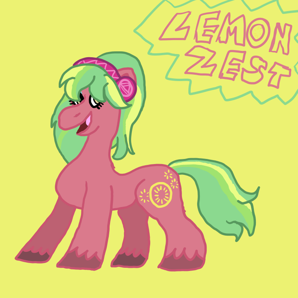 Size: 750x750 | Tagged: safe, artist:mintwhistle, derpibooru import, lemon zest, ponified, earth pony, pony, equestria girls, colored hooves, dynamic pose, equestria girls 10th anniversary, equestria girls ponified, female, headphones, image, mare, medibang paint, open mouth, open smile, png, smiling, solo, unshorn fetlocks