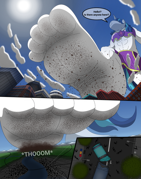 Size: 2204x2806 | Tagged: safe, artist:az12lol, derpibooru import, shining armor, anthro, human, plantigrade anthro, unicorn, armor, az12lol, barefoot, barefooting, big feet, city, crush fetish, crushing, dirt, dirty, dirty feet, feet, fetish, foot fetish, foot focus, giga, giga giant, gigan, humanized, image, macro, male, male feet, mega giant, muscles, png, soles, solo, stomp, stomping, tiny people, toes, underfoot