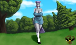 Size: 7680x4536 | Tagged: suggestive, alternate version, artist:tsaritsaluna, derpibooru import, maud pie, anthro, earth pony, pony, breasts, busty maud pie, clothes, dress, female, forest, image, looking at you, mare, png, solo, solo female, tree