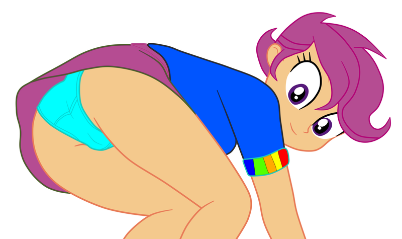 Size: 2050x1218 | Tagged: suggestive, artist:gmaplay, derpibooru import, edit, scootaloo, equestria girls, bent over, butt, cameltoe, closed mouth, clothes, dress, facing away, fetish, hands on ground, happy, image, looking at you, older, older scootaloo, orange skin, panties, panty fetish, panty shot, png, purple dress, purple eyes, rainbow sleeves, scootabutt, simple background, skirt, stupid sexy scootaloo, underwear, underwear edit, upskirt, white background