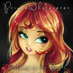Size: 1080x1080 | Tagged: safe, artist:chocori, derpibooru import, sunset shimmer, human, equestria girls, bust, collarbone, female, gradient background, image, jpeg, lipstick, looking sideways, nudity, open mouth, princewhateverer, solo, song cover