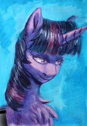 Size: 1292x1878 | Tagged: safe, artist:tigra0118, derpibooru import, twilight sparkle, twilight sparkle (alicorn), alicorn, female, gouache, image, looking at something, my little pony, png, solo, traditional art