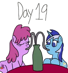 Size: 3000x3194 | Tagged: safe, artist:horroraceman93, derpibooru import, berry punch, berryshine, minuette, drink, drinking straw, female, image, lesbian, png, shipping