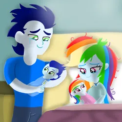 Size: 1400x1400 | Tagged: safe, artist:mlplary6, derpibooru import, rainbow dash, soarin', oc, oc:blue skies, oc:speedy dash, human, equestria girls, baby, bed, carrying, crying, female, hospital, hospital bed, husband and wife, image, male, newborn, newborn twins, offspring, parent:rainbow dash, parent:soarin', parents:soarindash, png, shipping, siblings, smiling, soarindash, straight, tears of joy, tired, twins