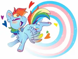 Size: 1280x970 | Tagged: safe, alternate version, artist:cutepencilcase, derpibooru import, rainbow dash, pegasus, pony, eyes closed, heart, image, jpeg, mouthpiece, politics, pride, pride flag, simple background, smiling, solo, transgender pride flag, white background