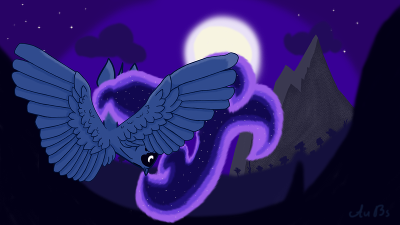 Size: 1920x1080 | Tagged: safe, artist:truederpysfan, derpibooru import, princess luna, alicorn, pony, female, image, mare, moon, night, png, solo, stars