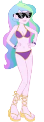 Size: 4286x11849 | Tagged: safe, artist:kevintoons915, color edit, derpibooru import, edit, vector edit, princess celestia, equestria girls, absurd resolution, belly button, bikini, clothes, colored, feet, female, hand on hip, image, png, principal celestia, sandals, simple background, solo, sunglasses, swimsuit, transparent background, vector