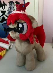Size: 1488x2048 | Tagged: safe, artist:lilmoon, derpibooru import, oc, oc:coral redsea, unofficial characters only, earth pony, original species, plush pony, pony, squid, brown coat, commission, glasses, hat, image, jpeg, plushie, red mane, vampire squid