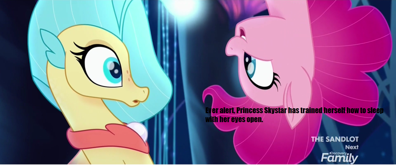 Size: 1280x535 | Tagged: safe, derpibooru import, edit, edited screencap, screencap, pinkie pie, princess skystar, my little pony: the movie, comic, image, mermaidman and barnacleboy, png, screencap comic, spongebob squarepants