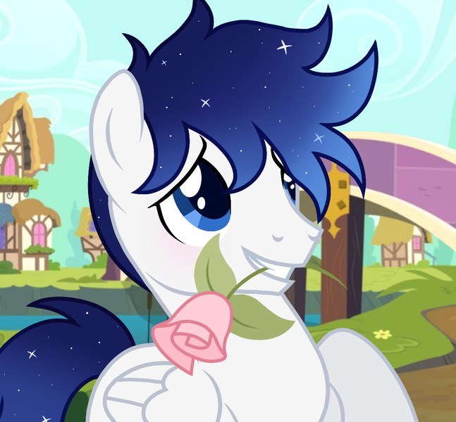 Size: 1165x1080 | Tagged: safe, artist:cstrawberrymilk, derpibooru import, oc, oc:moonlight dust, pegasus, pony, flower, flower in mouth, image, male, mouth hold, png, rose, rose in mouth, solo, stallion