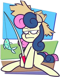 Size: 3576x4584 | Tagged: safe, artist:threetwotwo32232, derpibooru import, bon bon, lyra heartstrings, sweetie drops, earth pony, fish, pony, bon bon is not amused, female, fishing, fishing rod, hat, image, mare, png, simple background, species swap, transparent background, unamused
