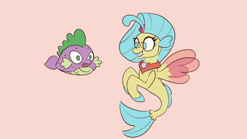 Size: 960x540 | Tagged: safe, artist:nedemai, derpibooru import, princess skystar, spike, fish, puffer fish, my little pony: the movie, animated, atg 2023, boop, gif, image, newbie artist training grounds, species swap, spike the pufferfish