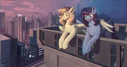 Size: 3750x2000 | Tagged: source needed, safe, artist:nsilverdraws, derpibooru import, oc, oc:autumn starlight, oc:orange cream, unofficial characters only, pegasus, city, cyberpunk, future, image, png