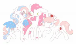 Size: 1842x1083 | Tagged: safe, artist:sprimks, derpibooru import, desert rose, nurse redheart, star catcher, earth pony, pegasus, pony, g3, :o, female, heart, image, jpeg, looking at each other, looking at someone, looking up, mare, open mouth, simple background, stars, trio, trio female, white background