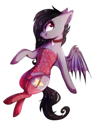 Size: 752x983 | Tagged: artist needed, source needed, safe, derpibooru import, oc, oc:senka stargazer, unofficial characters only, bat pony, clothes, collar, corset, image, jpeg, lingerie, panties, socks, underwear