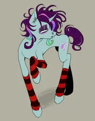 Size: 537x686 | Tagged: safe, artist:brvtaldeath, derpibooru import, oc, oc:cascade (sharpshooter), unofficial characters only, pony, unicorn, fanfic:cupcakes, clothes, ear piercing, eyeshadow, female, hoofless socks, image, lip piercing, makeup, mare, messy mane, nose piercing, piercing, png, simple background, socks, solo, striped socks