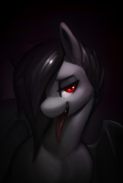 Size: 4724x6992 | Tagged: source needed, safe, artist:stardep, derpibooru import, oc, oc:senka stargazer, unofficial characters only, bat pony, demon, bust, female, image, jpeg, long tongue, portrait, red eyes, solo, tongue out