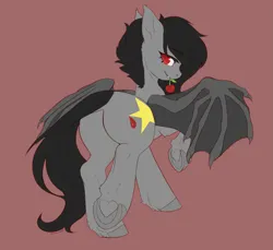 Size: 3565x3272 | Tagged: safe, artist:helemaranth, derpibooru import, oc, oc:senka stargazer, unofficial characters only, bat pony, demon, butt, cherry, female, food, hooves, image, png, presenting, red eyes, solo, spread wings, wings