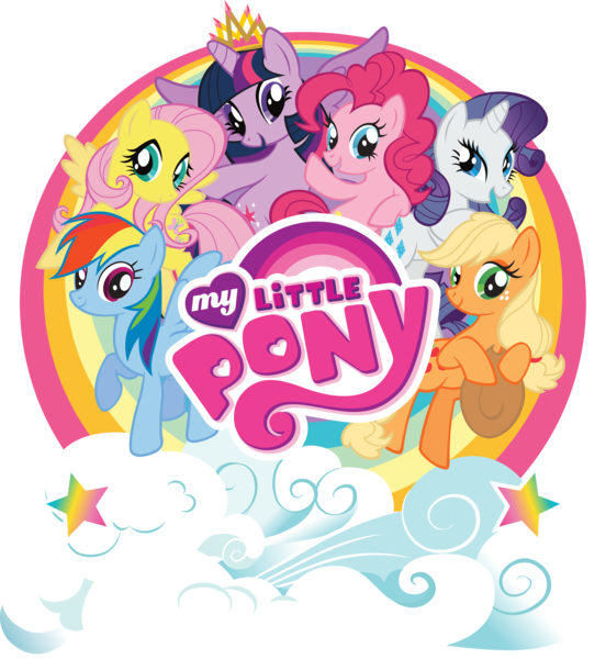 Size: 4389x4771 | Tagged: safe, derpibooru import, official, applejack, fluttershy, pinkie pie, rainbow dash, rarity, twilight sparkle, twilight sparkle (alicorn), alicorn, earth pony, pegasus, pony, unicorn, .svg available, cloud, female, friendship month, g4, image, mane six, mare, my little pony logo, png, simple background, stars, stock vector, textless, textless version, transparent background, vector