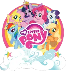 Size: 4389x4771 | Tagged: safe, derpibooru import, official, applejack, fluttershy, pinkie pie, rainbow dash, rarity, twilight sparkle, twilight sparkle (alicorn), alicorn, earth pony, pegasus, pony, unicorn, .svg available, cloud, female, friendship month, g4, image, mane six, mare, my little pony logo, png, simple background, stars, stock vector, textless, textless version, transparent background, vector