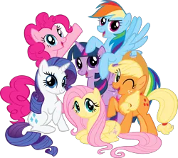 Size: 4651x4155 | Tagged: safe, derpibooru import, official, applejack, fluttershy, pinkie pie, rainbow dash, rarity, twilight sparkle, earth pony, pegasus, pony, unicorn, .svg available, female, g4, high res, image, mane six, mane six opening poses, mare, png, simple background, stock vector, transparent background, vector