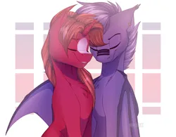 Size: 2500x1950 | Tagged: artist needed, safe, derpibooru import, oc, oc:lupa tori, oc:sweet reverie, unofficial characters only, bat pony, pony, unicorn, couple, duo, duo male, gay, hug, image, male, png, winghug, wings