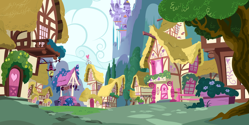 Size: 10671x5365 | Tagged: safe, derpibooru import, official, .svg available, building, canterlot, canterlot castle, flower, flower pot, g4, high res, image, mountain, no pony, png, ponyville, sky, stock vector, tree, vector, water, waterfall, well