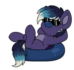 Size: 1392x1317 | Tagged: safe, artist:rokosmith26, derpibooru import, oc, oc:blueberry moon, bat pony, pony, bat wings, blueberry, commission, food, image, inner tube, png, pool toy, relaxing, simple background, sunglasses, transparent background, wings, ych example, your character here