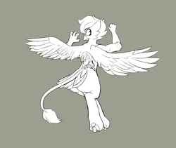 Size: 1256x1058 | Tagged: safe, artist:triplesevens, derpibooru import, oc, oc:o'mae, unofficial characters only, gryphon, butt, claws, female, image, large butt, paw pads, paws, png, spread wings, tattoo, wings