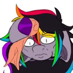 Size: 320x320 | Tagged: safe, artist:woofpoods, derpibooru import, oc, oc:strobestress, pony, unicorn, cloth, ear fluff, ear piercing, earring, emoji, emote, female, furrowed brows, gauges, hooves, image, jewelry, meme, meme drawover, messy hair, messy mane, multicolored hair, piercing, png, rag, rainbow hair, scared, simple background, solo, sweat, towel, transparent background