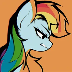 Size: 2048x2048 | Tagged: safe, artist:minekoo2, derpibooru import, rainbow dash, pegasus, pony, angry, bust, female, image, jpeg, mare, scowl, solo