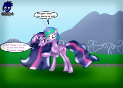 Size: 5760x4154 | Tagged: safe, artist:damlanil, derpibooru import, princess celestia, princess twilight 2.0, twilight sparkle, twilight sparkle (alicorn), alicorn, pony, the last problem, bondage, comic, commission, duo, encasement, female, horn, image, latex, liquid latex, living latex, mare, mask, masking, merging, older, older twilight, png, ponysuit, possession, rubber, shiny, show accurate, speech bubble, text, thought bubble, vector, wings