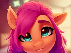 Size: 2304x1728 | Tagged: safe, derpibooru import, machine learning generated, stable diffusion, sunny starscout, earth pony, pony, g5, ai content, derpibooru exclusive, female, generator:pony diffusion v4, image, jpeg, looking at you, mare, prompter:siber, smiling, smiling at you, solo