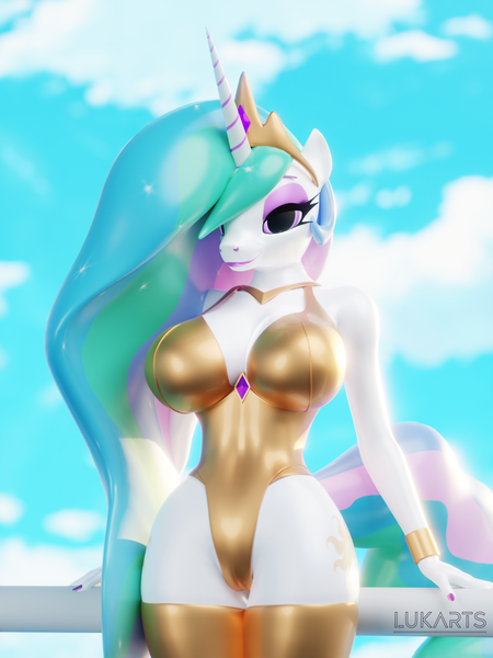 Size: 1800x2400 | Tagged: suggestive, artist:lukarts22, derpibooru import, princess celestia, anthro, beautiful, big breasts, breasts, image, looking at you, png, wide hips