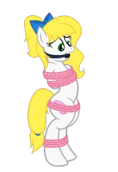 Size: 2341x3410 | Tagged: suggestive, artist:equestria secret guard, artist:radiantrealm, derpibooru import, oc, oc:cath, unofficial characters only, pegasus, pony, arm behind back, belly button, bipedal, blushing, bondage, bound and gagged, female, gag, helpless, horn, image, mare, pegasus oc, png, rope, rope bondage, sexy, simple background, tied up, transparent background, wings