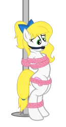 Size: 1980x3820 | Tagged: suggestive, artist:equestria secret guard, artist:radiantrealm, derpibooru import, oc, oc:cath, unofficial characters only, pegasus, pony, arm behind back, belly button, bipedal, blushing, bondage, bound and gagged, female, gag, helpless, horn, image, mare, pegasus oc, png, pole tied, rope, rope bondage, sexy, simple background, tied up, transparent background, wings