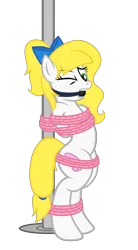 Size: 2060x3720 | Tagged: suggestive, artist:equestria secret guard, artist:radiantrealm, derpibooru import, oc, oc:cath, unofficial characters only, pegasus, pony, arm behind back, belly button, bipedal, blushing, bondage, bound and gagged, female, gag, helpless, horn, image, mare, pegasus oc, png, pole tied, rope, rope bondage, sexy, simple background, tied up, transparent background, wings