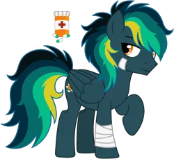 Size: 2318x2123 | Tagged: safe, artist:strawberry-spritz, derpibooru import, oc, pegasus, pony, bandage, image, male, offspring, parent:rainbow dash, parent:soarin', parents:soarindash, png, simple background, solo, stallion, transparent background