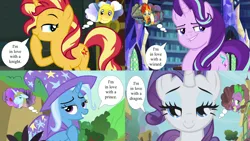 Size: 3840x2160 | Tagged: safe, derpibooru import, edit, edited screencap, screencap, flash sentry, prince blueblood, rarity, spike, starlight glimmer, sunburst, sunset shimmer, trixie, dragon, pegasus, unicorn, equestria girls, equestria girls (movie), equestria girls series, forgotten friendship, mirror magic, sweet and smoky, the best night ever, the crystalling, the ticket master, to change a changeling, spoiler:eqg specials, armor, bedroom eyes, bluetrix, cape, clothes, female, flashimmer, hat, image, knight, male, png, prince, royal guard armor, shipping, sparity, speech bubble, starburst, straight, thought bubble, trixie's cape, trixie's hat, wizard