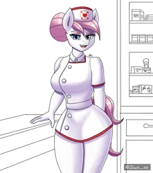 Size: 1500x1700 | Tagged: safe, artist:zachc, derpibooru import, nurse redheart, anthro, earth pony, clothes, female, image, looking at you, nurse outfit, open mouth, open smile, png, smiling, solo