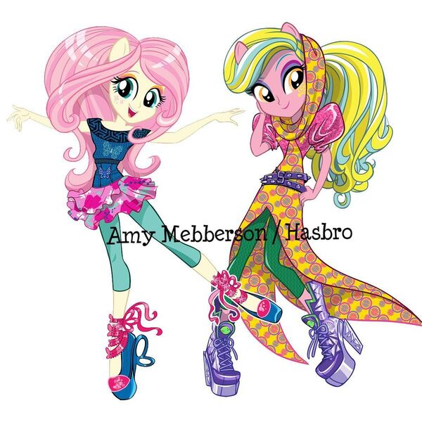 Size: 1080x1080 | Tagged: safe, artist:amy mebberson, official, fluttershy, lemon zest, dance magic, equestria girls, spoiler:eqg specials, alternate hairstyle, ballet slippers, belt, boots, clothes, cutie mark, cutie mark on clothes, cutie mark on equestria girl, dancing, eyeshadow, high heel boots, image, jpeg, makeup, official art, ponied up, ponytail, shoes, simple background, vector, white background