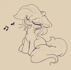 Size: 1642x1606 | Tagged: safe, artist:zzzsleepy, derpibooru import, oc, oc:chanter, unofficial characters only, ghost, ghost pony, pony, undead, blush sticker, blushing, eyes closed, female, filly, floppy ears, foal, image, monochrome, music notes, png, singing, sitting, sketch, solo